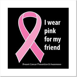 Breast cancer ribbon for friend, with white type Posters and Art